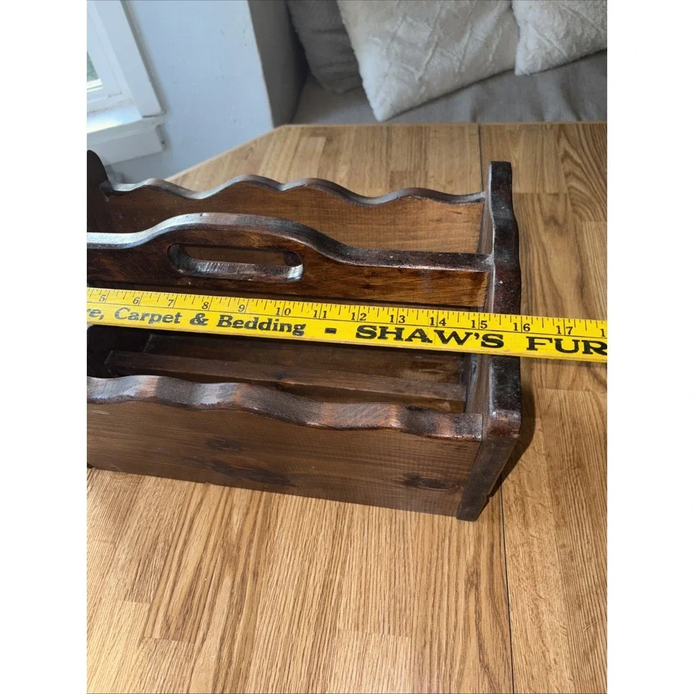 Vintage Solid Wood Mid Century Magazine Record Rack Book Stand Star Cut Out